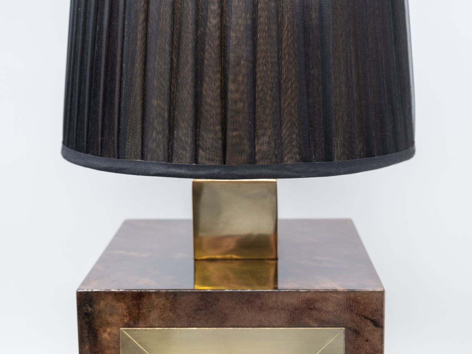 photo buy Italian Lacquered Vellum & Brass Large Table Lamp And Shade Attr Aldo Tura 1960