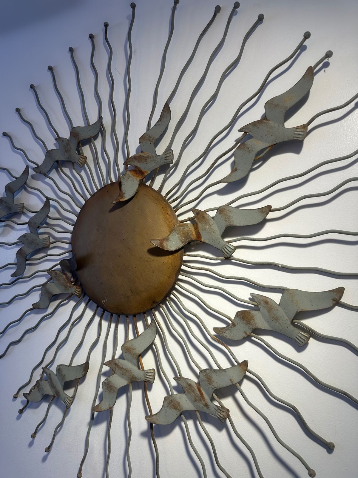 Midcentury Modern Metal Radial Sunburst Sculpture ‘Birds In Flight’, 1970 photo for sale