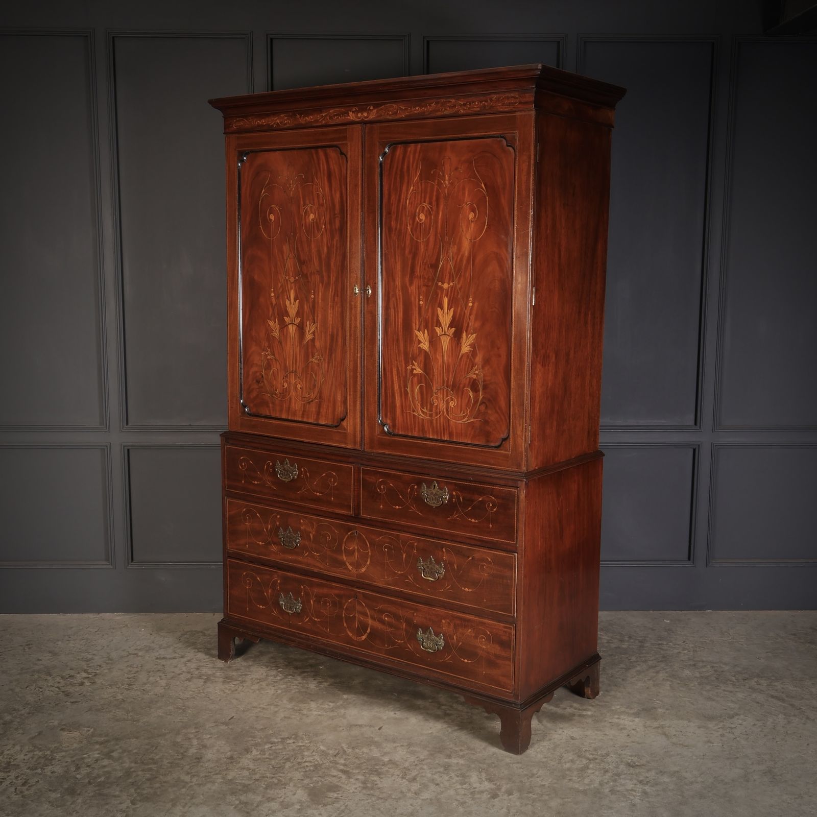 Marquetry Inlaid Mahogany Linen Press photo furniture