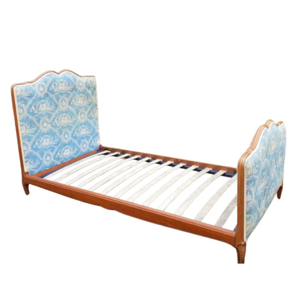 Vintage Blue Padded / Upholstered And Wooden Single Bed   Louis XV Style photo furniture