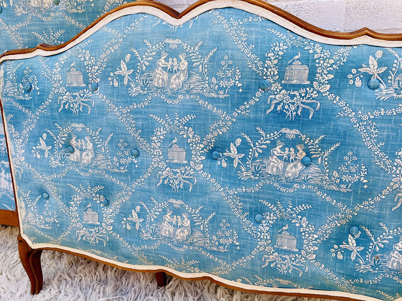 Vintage Blue Padded / Upholstered And Wooden Single Bed   Louis XV Style photo 295.0