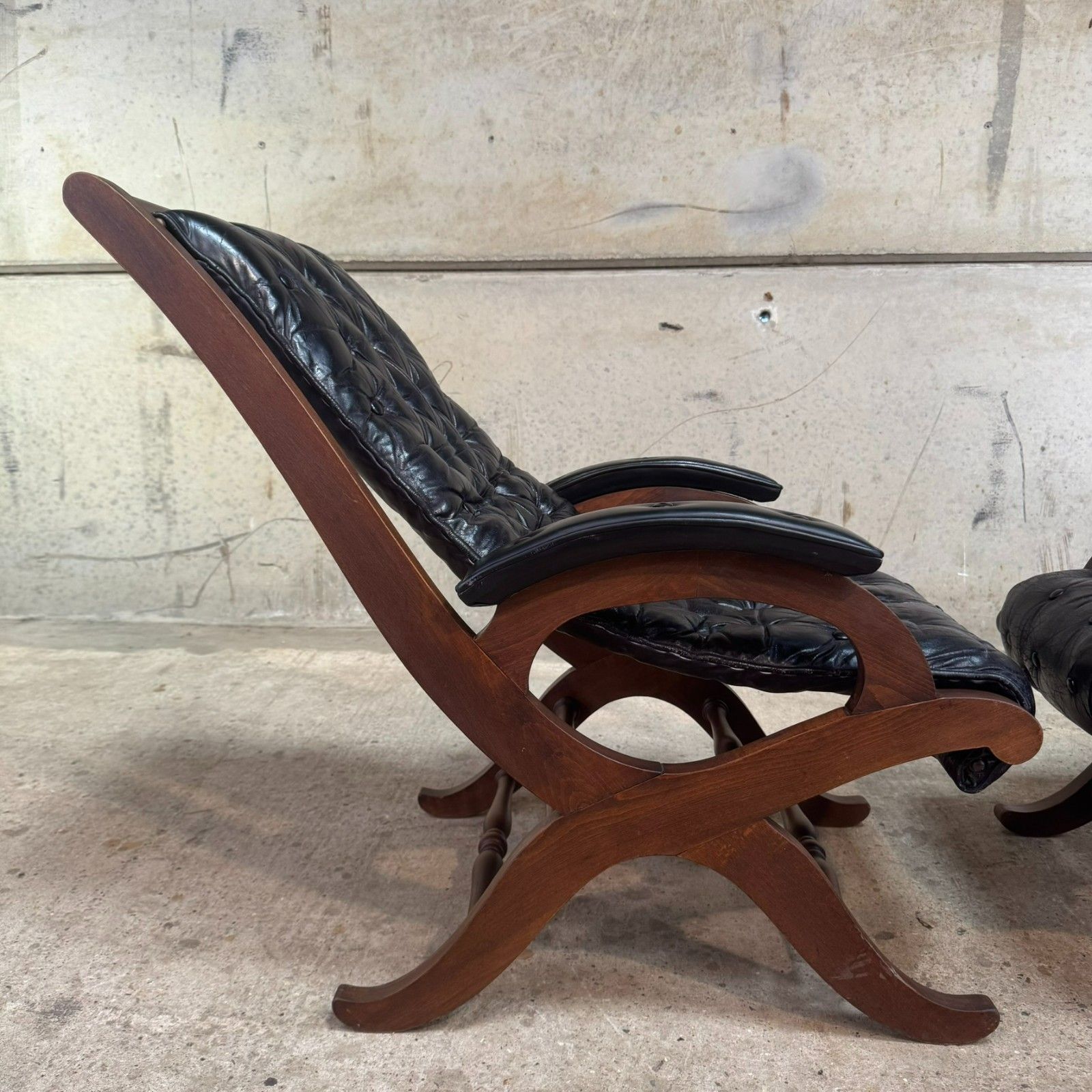 photo for sale Pair Of 1940s Spanish Slipper Chairs With Footstool – Pierre Lottier For Valenti