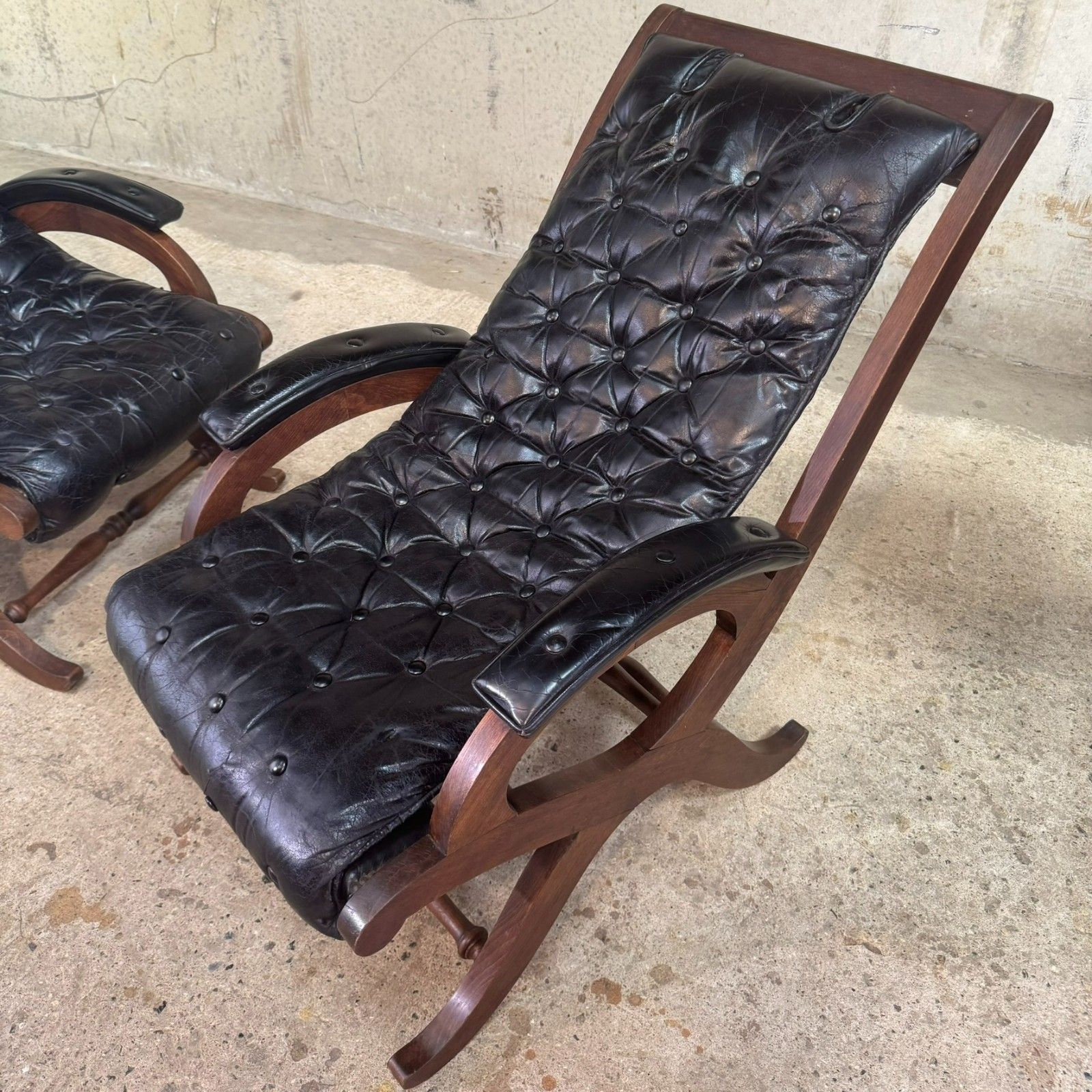 photo buy Pair Of 1940s Spanish Slipper Chairs With Footstool – Pierre Lottier For Valenti