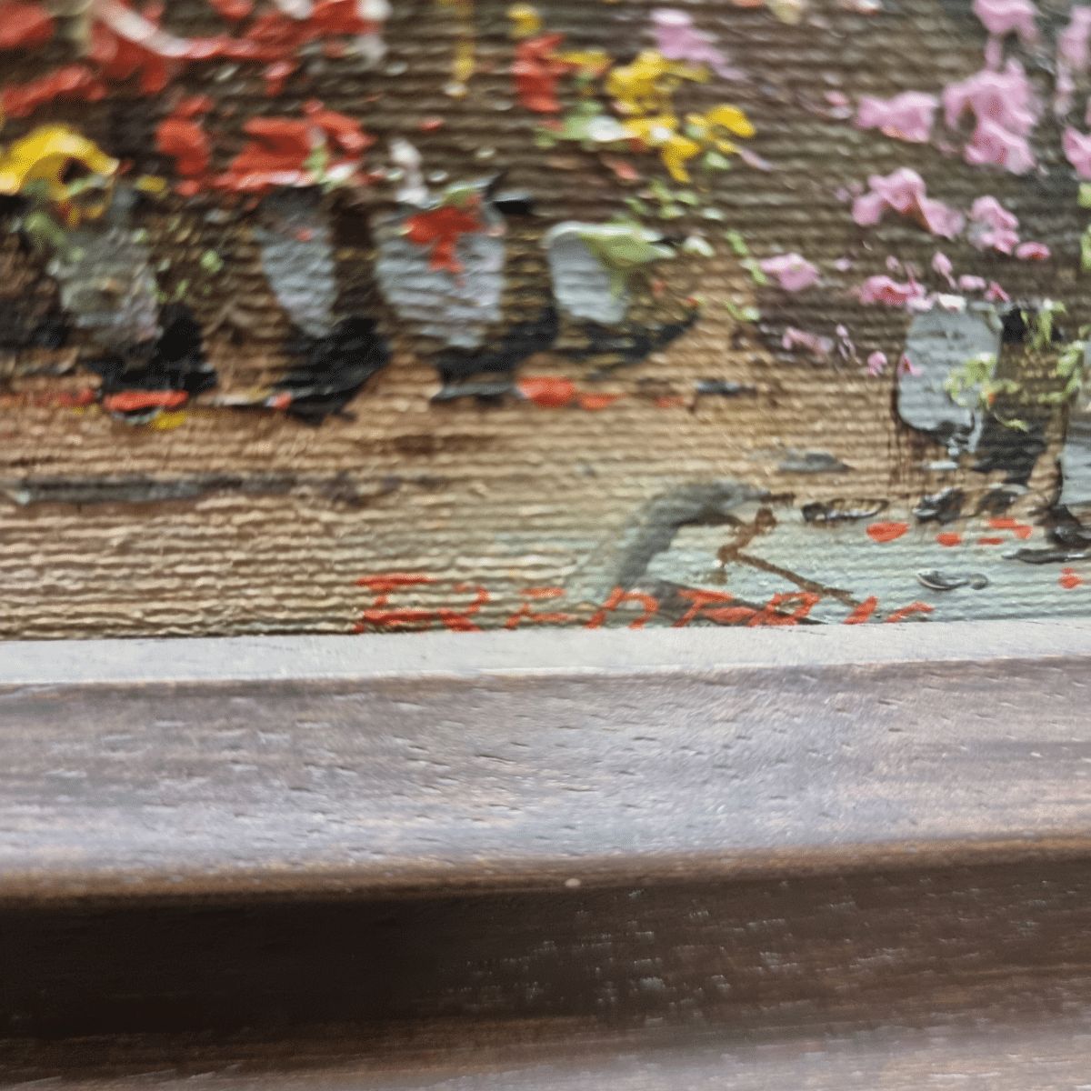 Vintage Oil Painting With Parisian Flower Market Frederic, 1970s photo Art