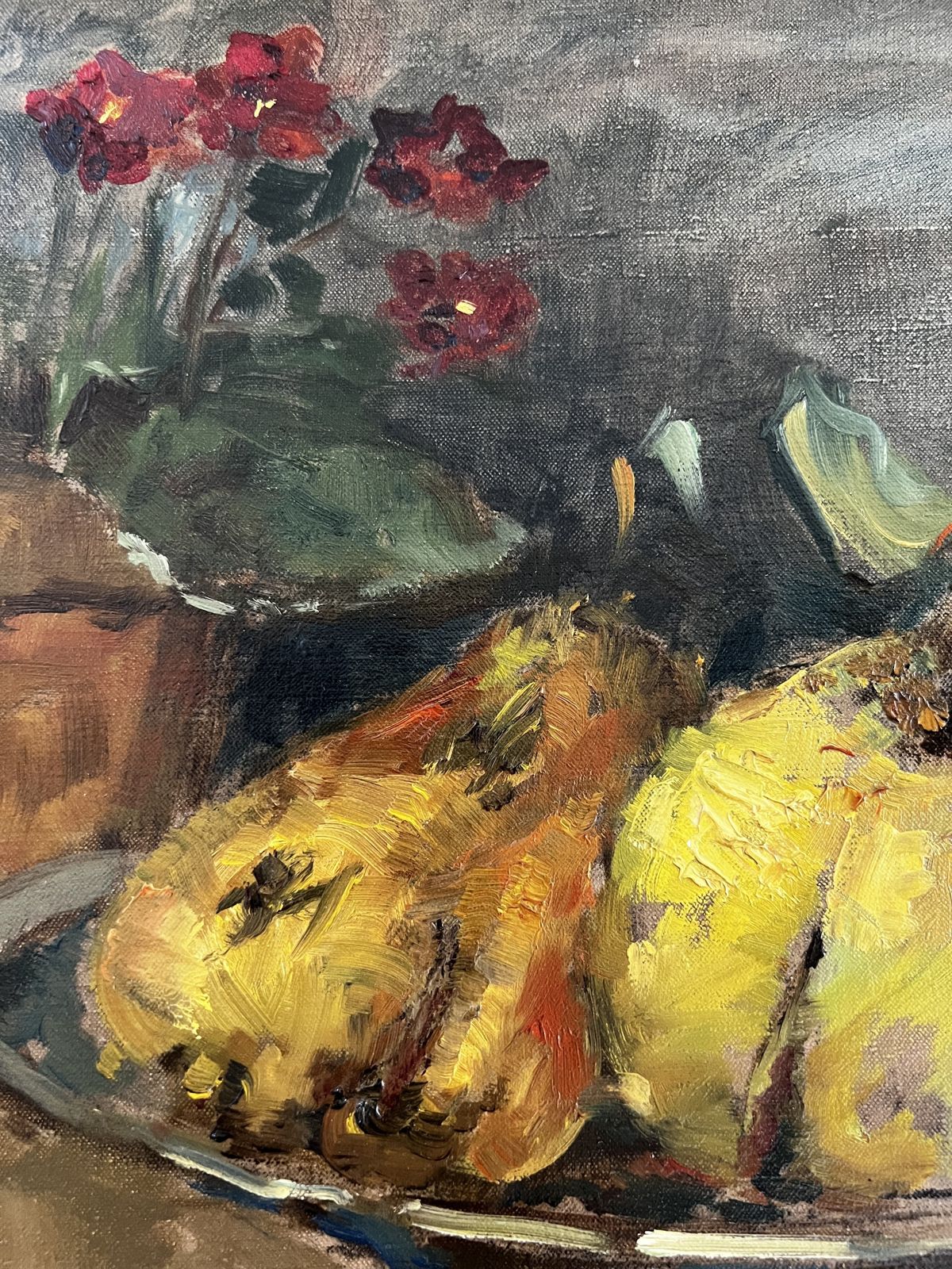 Fruit And Flower Cup, Original German Oil On Canvas Still Life Painting photo buy