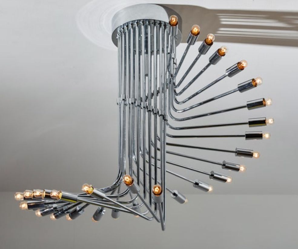 Ultra Rare Italian Spiral Chrome Chandelier By Gaetano Sciolari, 1970s photo 1895.0