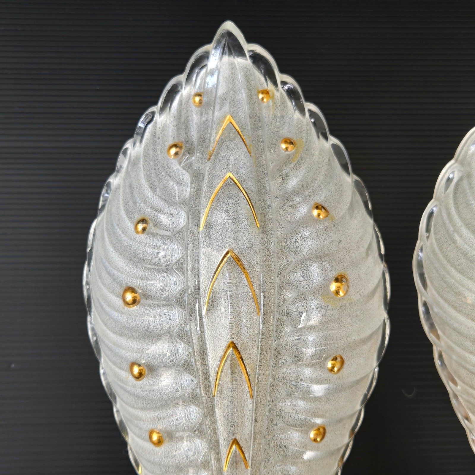 Pair Of Vintage 1940 1950 Glass & Brass Gold Dlg Ezan Petitot Arbus Sconces photo Garden Lighting