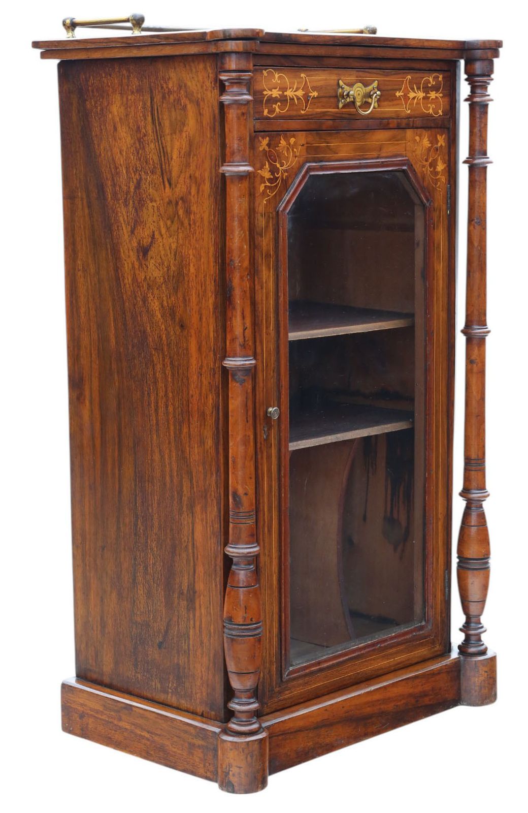 19th Century Antique Inlaid Burr Walnut Music Stand / Pier Display Cabinet – Fine Quality photo furniture