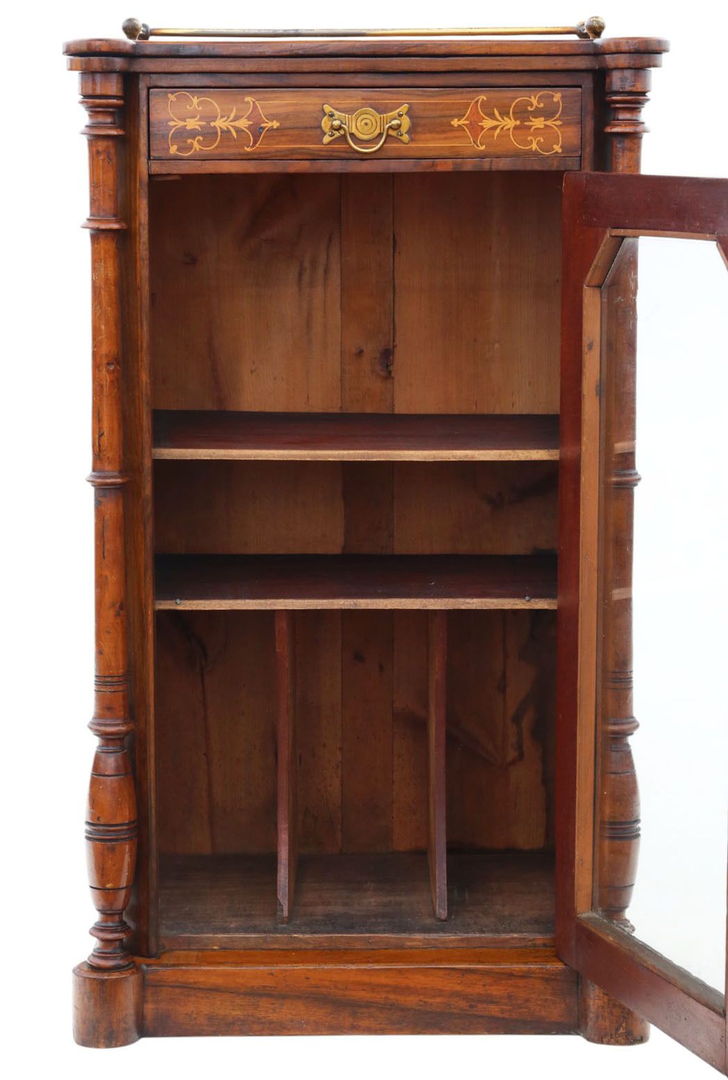 19th Century Antique Inlaid Burr Walnut Music Stand / Pier Display Cabinet – Fine Quality photo Furniture