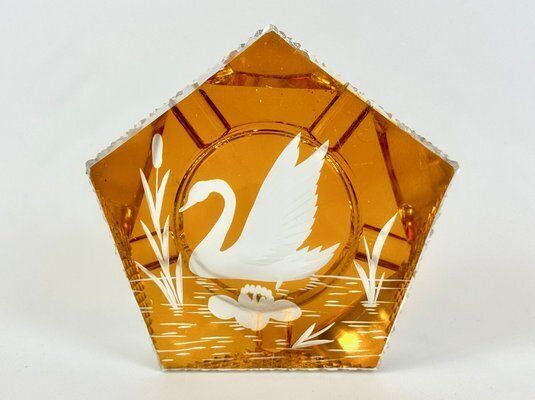 Polish Glass Ashtray With Swan From Julia Glassworks, 1960s photo furniture