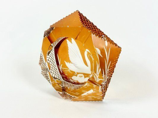 Home Decor Polish Glass Ashtray With Swan From Julia Glassworks, 1960s photo