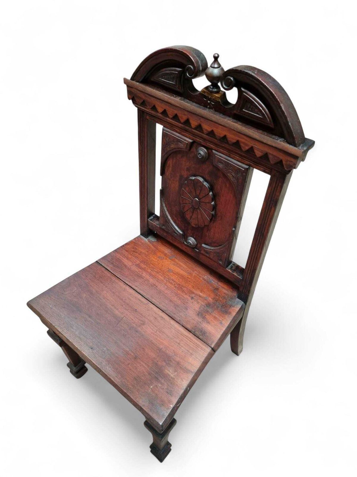 Antique Mahogany Hall Chair / Highly Carved C1840 photo vinterior