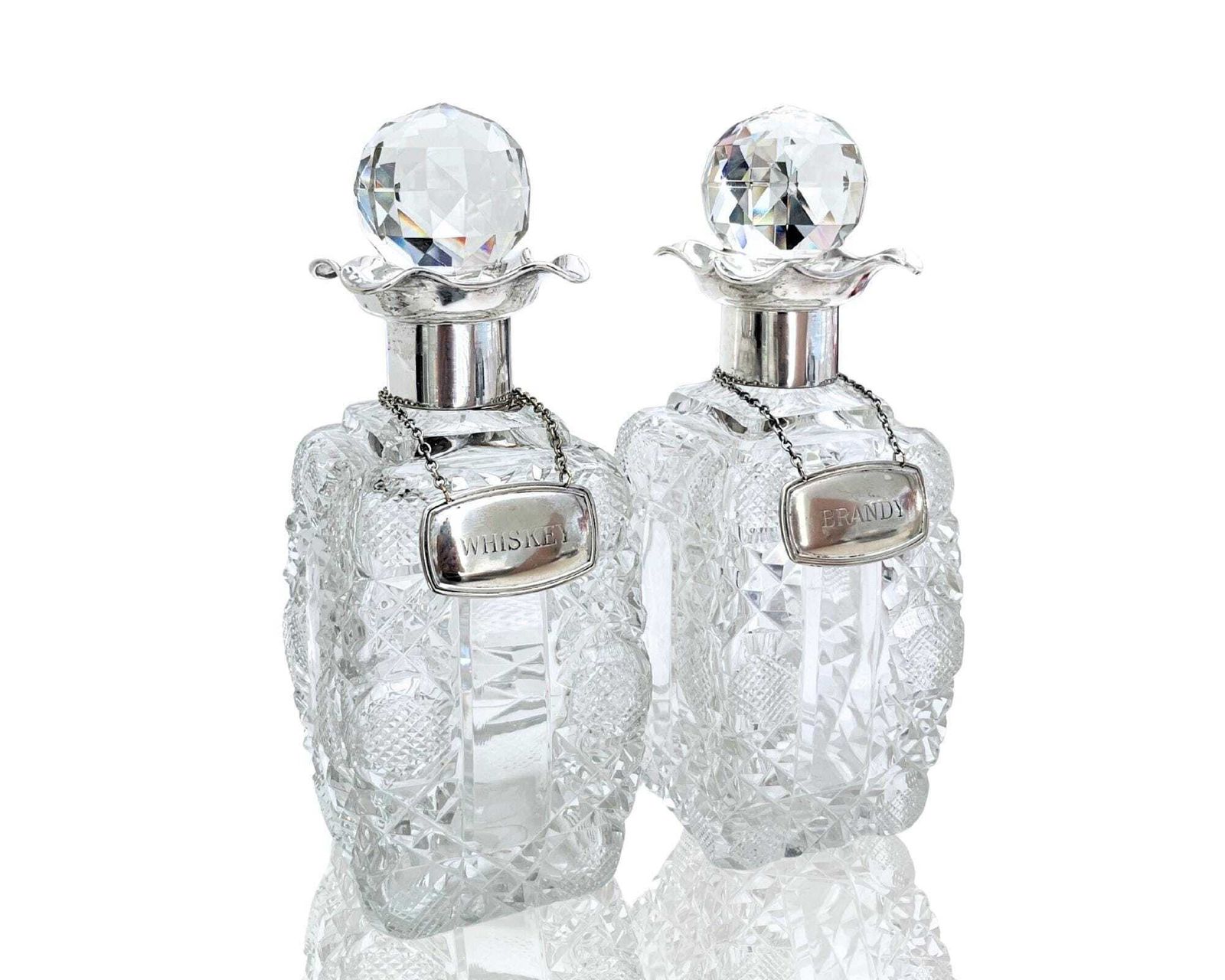 Antiek Kristallen Karafelset | 800 Zilveren Halsringen | Whiskey Of Brandy Barware