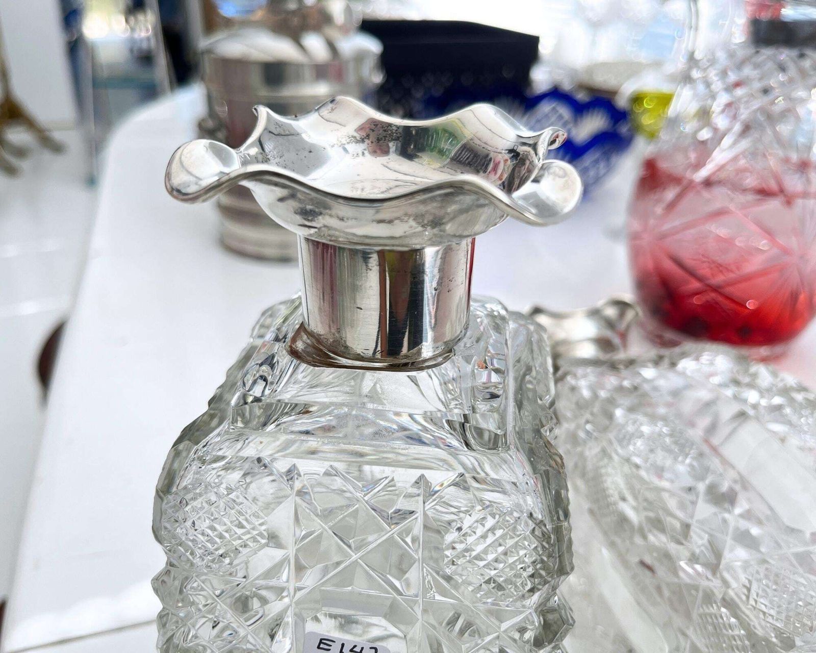 Antiek Kristallen Karafelset | 800 Zilveren Halsringen | Whiskey Of Brandy Barware photo for sale