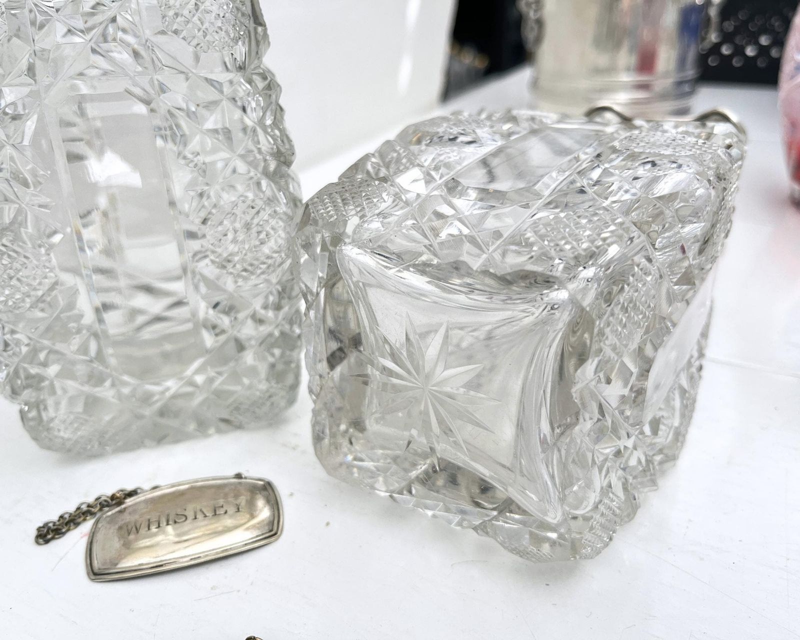 Antiek Kristallen Karafelset | 800 Zilveren Halsringen | Whiskey Of Brandy Barware photo buy