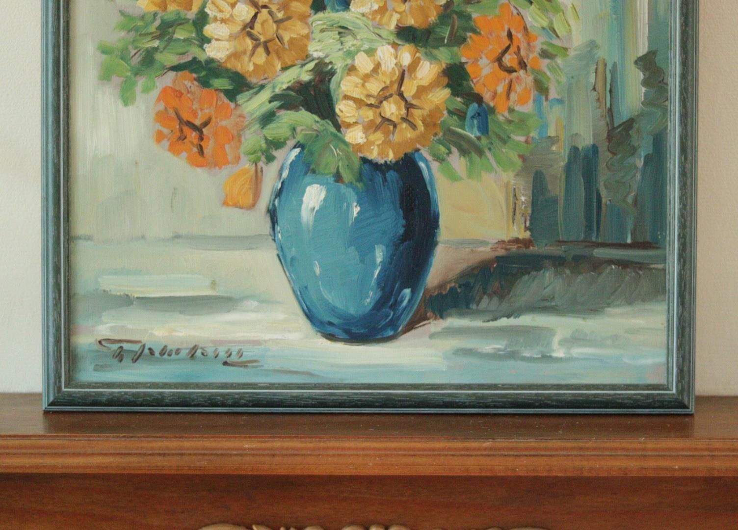 Original  "Flowers In Vase"  | Vintage & Framed – 49 × 41 Cm | 19.3 × 16.1 In photo for sale