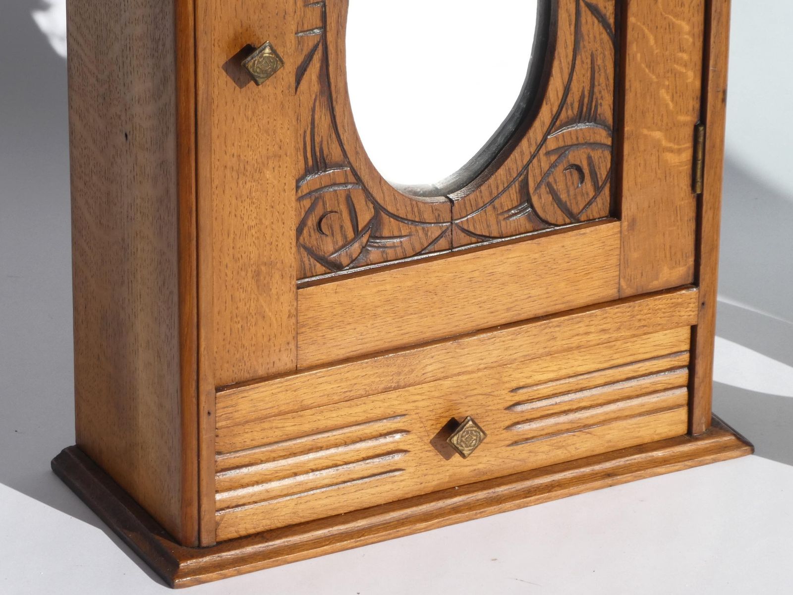 Antique Art Deco Wooden Wall Cabinet With Mirror And Carved Details, Small Apothecary With Shelves And Drawer, Medicine Cabinet Farmhouse photo Furniture