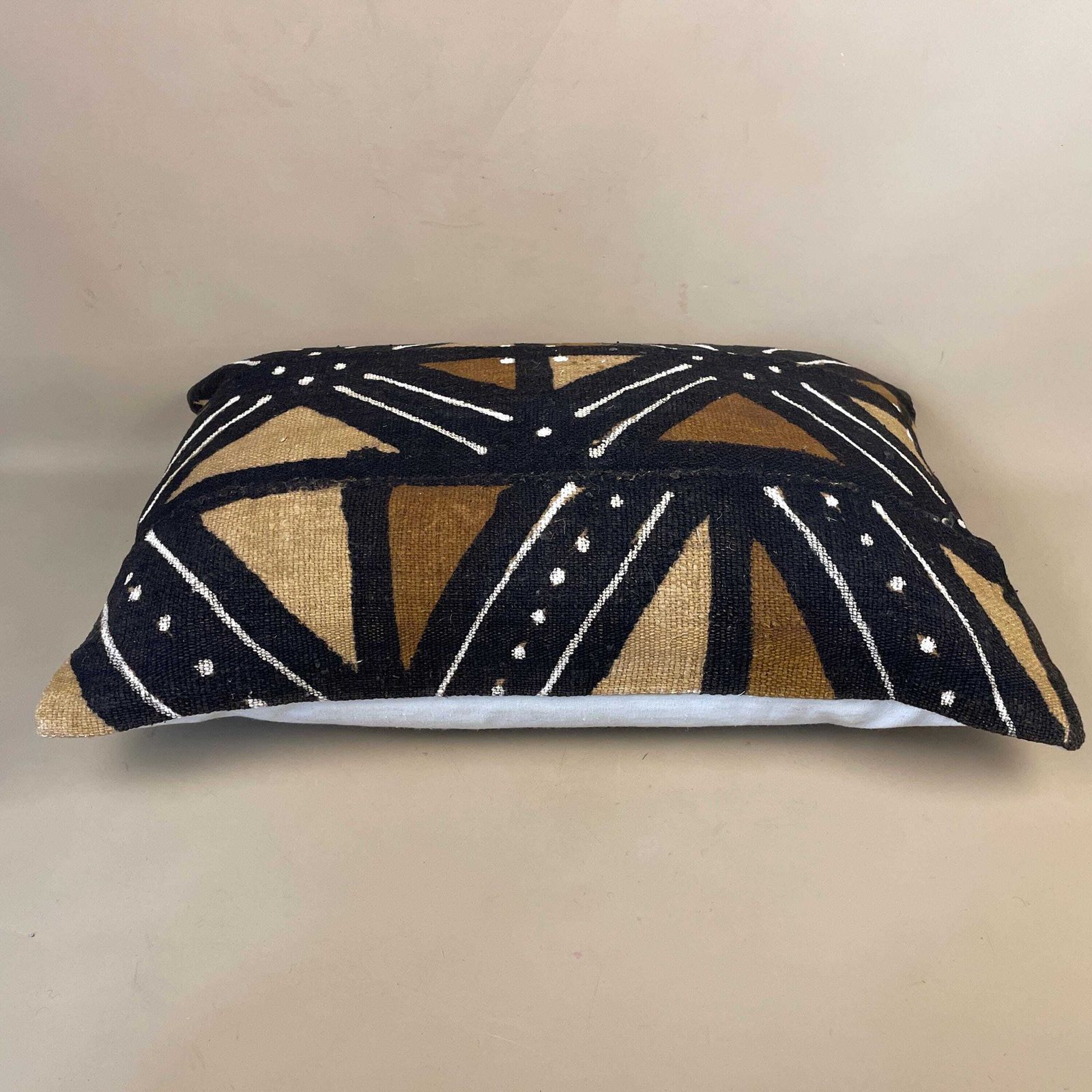 African Cushion Bogolan Mud Cloth Style Pillow Feather Filled 60x40cm Geometric Feather Filled Kilim Handwoven Brown Black Rectangle photo for sale