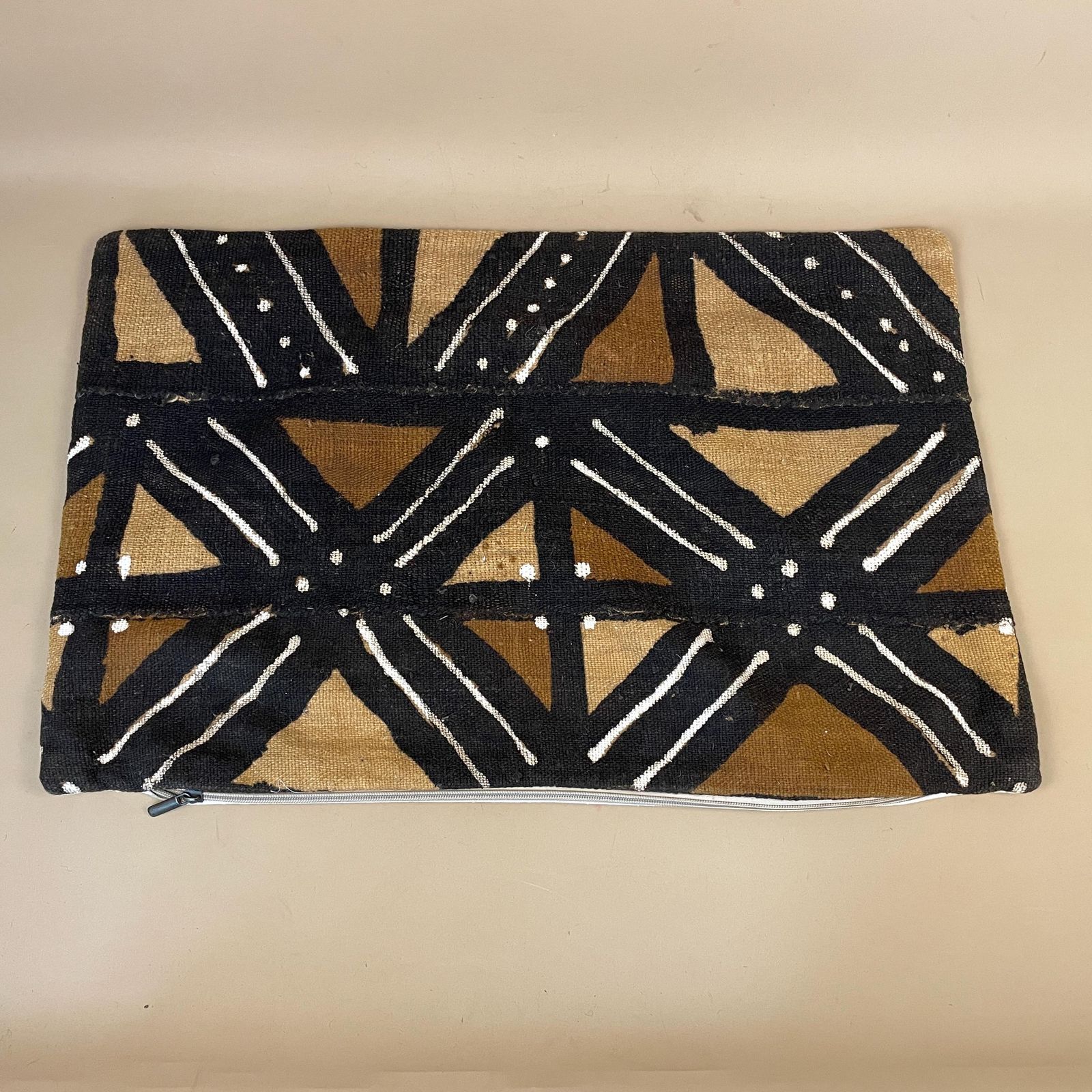 African Cushion Bogolan Mud Cloth Style Pillow Feather Filled 60x40cm Geometric Feather Filled Kilim Handwoven Brown Black Rectangle photo vintage
