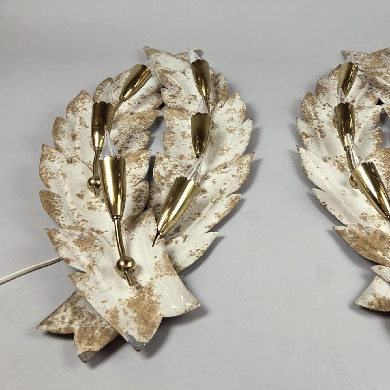 Pair Of Painted Sheet Metal And Brass Wall Lights, 20th Century photo 2370.0