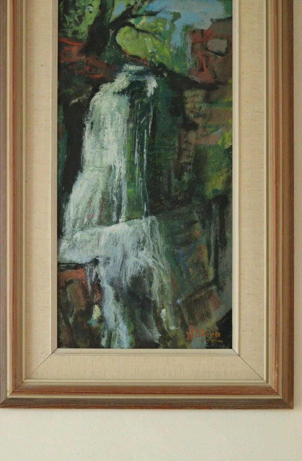 Original Swedish Oil On Panel Painting "Waterfall" By John Börén | Vintage & Framed – 58 × 37 Cm | 22.8 × 14.6 In photo vinterior