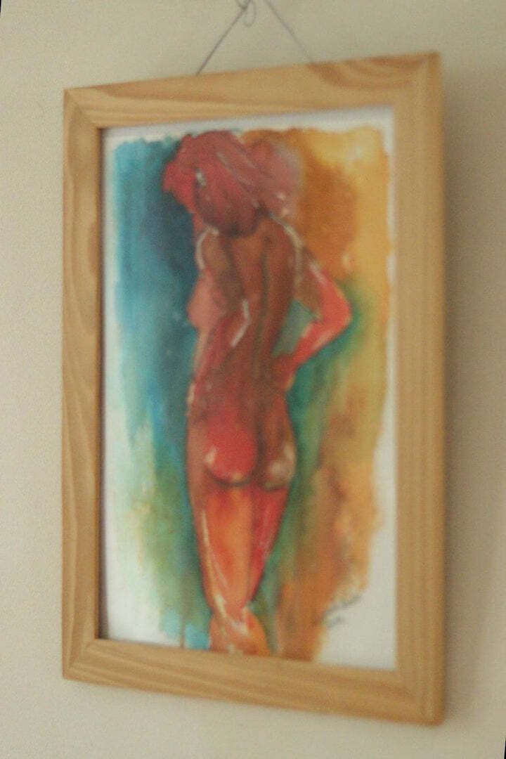 Original Swedish Watercolour "Nude" By Lomelu Wedin, 2014 | Contemporary & Framed – 24 × 34 Cm | 9.4 × 13.4 In | Paper photo furniture