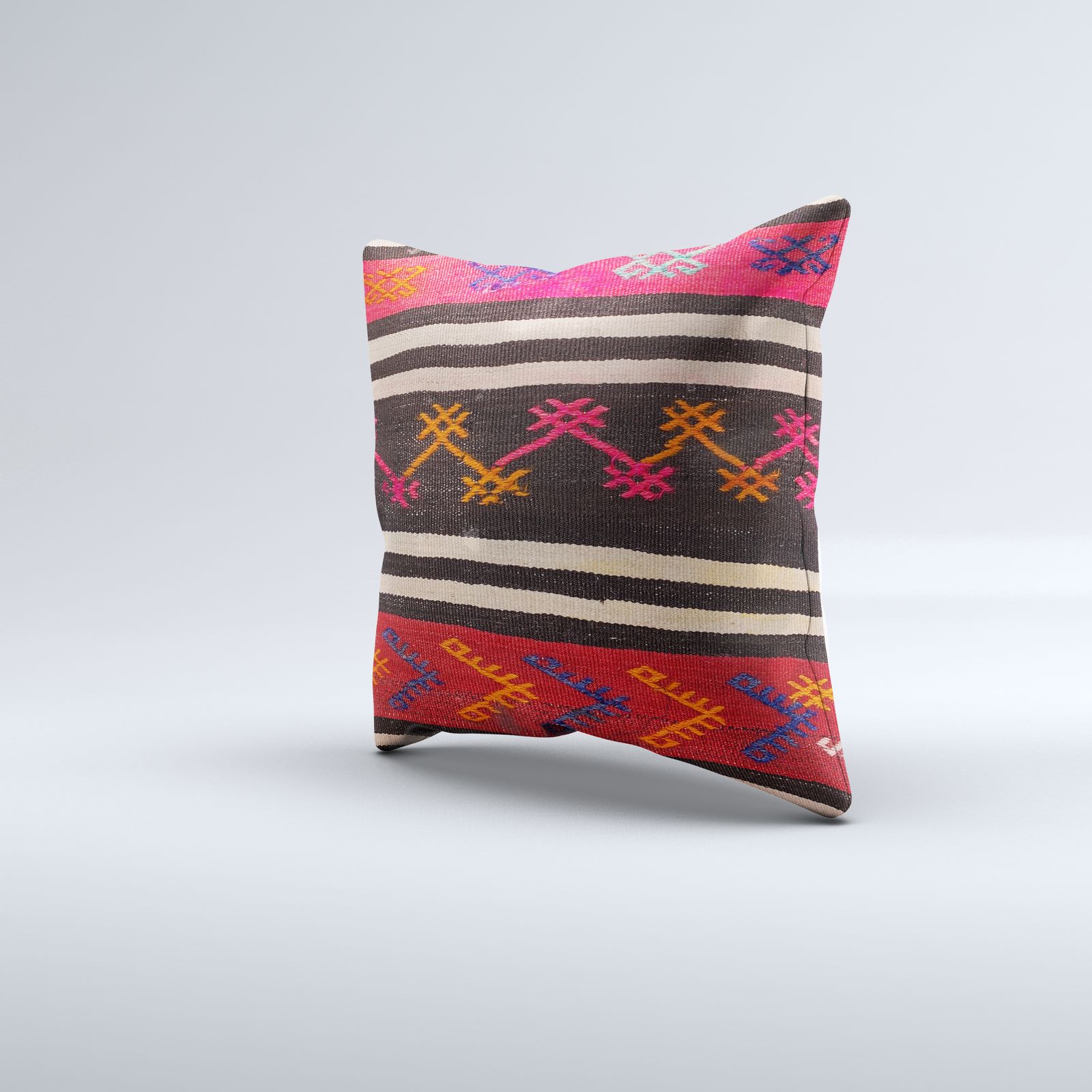 Vintage Turkish Kilim Cushion Cover 60x60 Cm Square Wool Large Pillowcase photo for sale