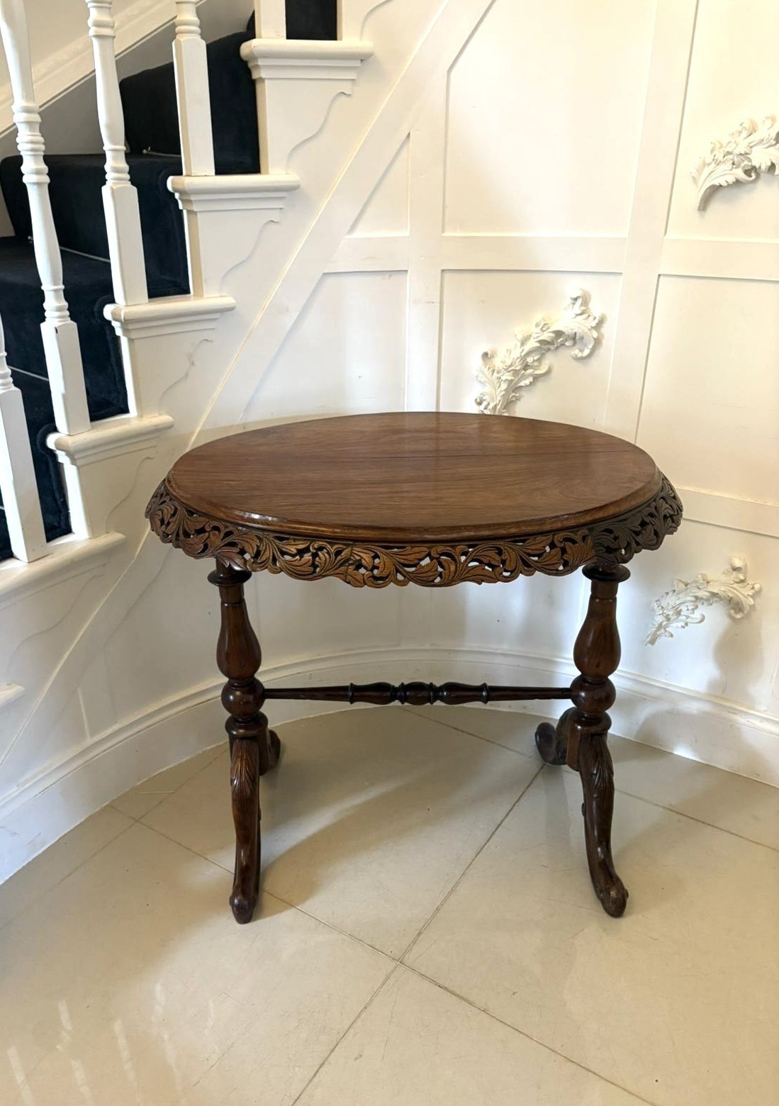 Unusual Oval Antique 19th Century Quality Padauk Wood Side Table photo furniture