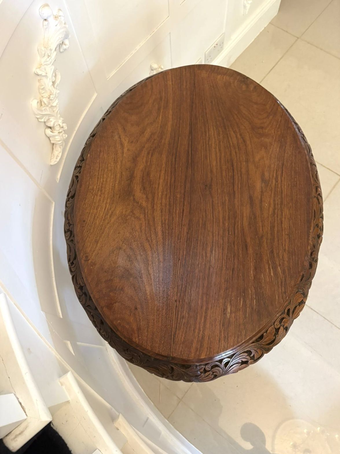 Unusual Oval Antique 19th Century Quality Padauk Wood Side Table photo vintage