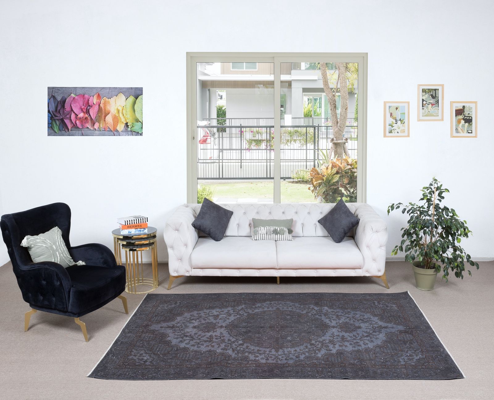 5.4x8.7 Ft Gray Modern Area Rug, Room Size Carpet, Handmade Living Room Carpet photo Textiles