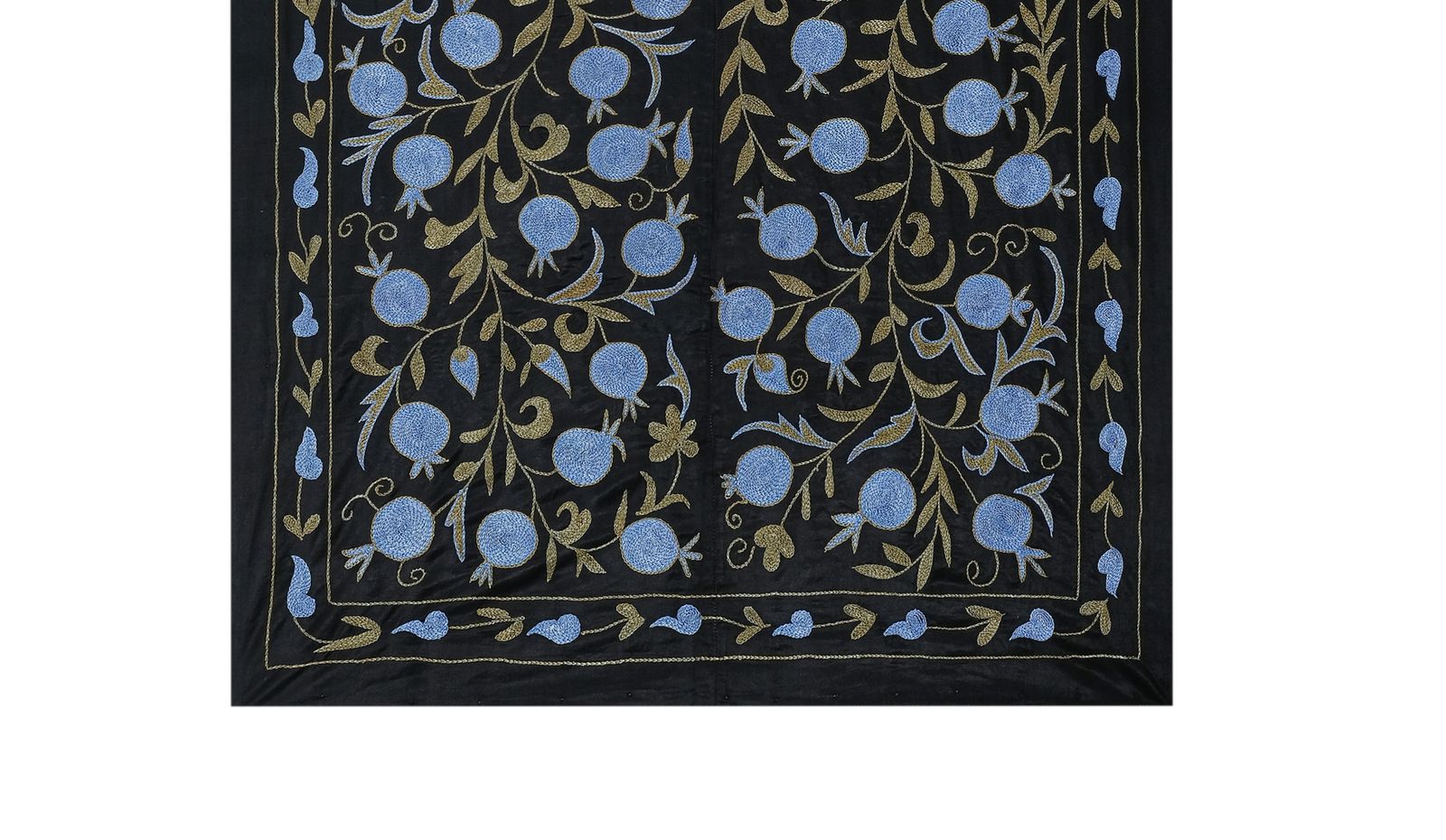 Silk Suzani From Uzbekistan, Central Asia Black And Blue Samarkand Wall Hanging Decor, Floral Uzbek Bedspread 103 X 186 photo buy