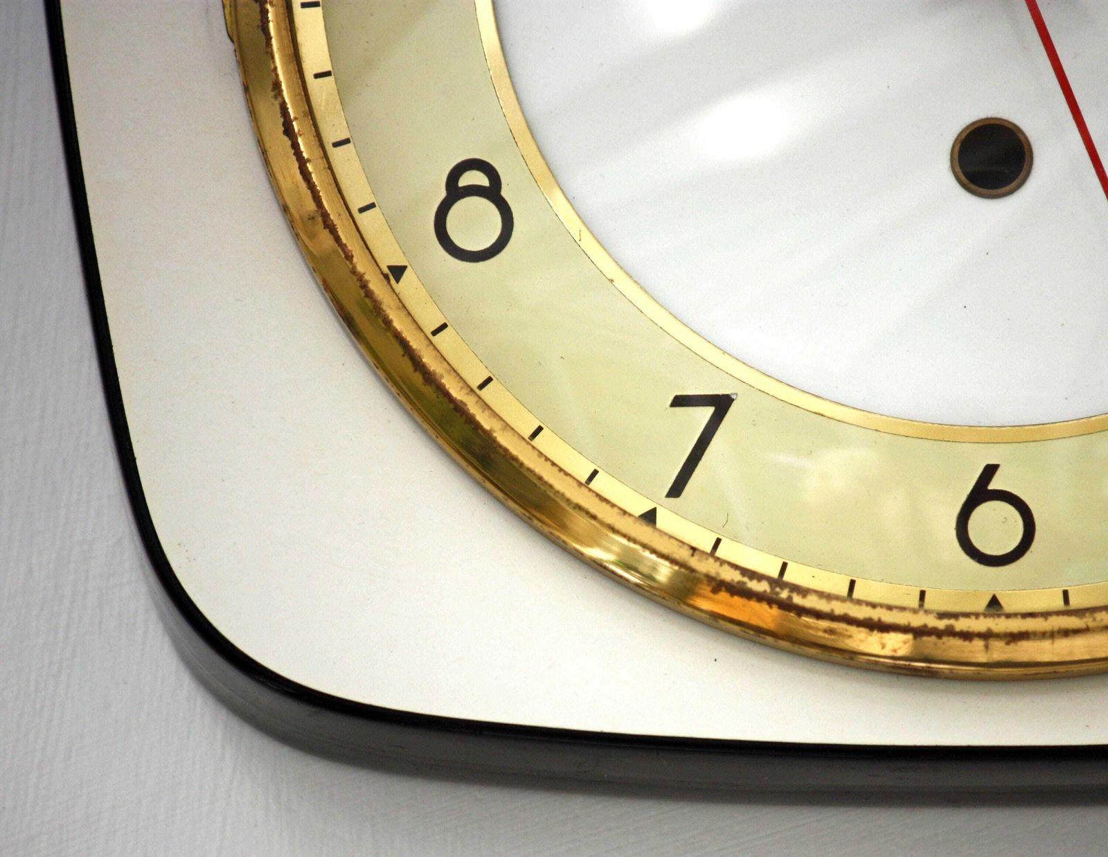 Vintage Odo Wall Clock   23cm Wooden Formica French Retro White Mid Century 1970s Atomic Gift Off The Wall Clocks photo Home Decor