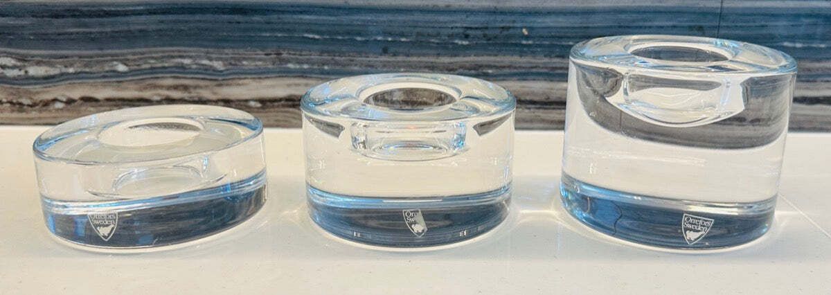 Set Of 3 Swedish Orrefors "Puck" Crystal Glass Circular Candle Votive Holders photo furniture
