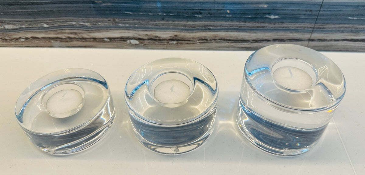 Set Of 3 Swedish Orrefors "Puck" Crystal Glass Circular Candle Votive Holders photo buy