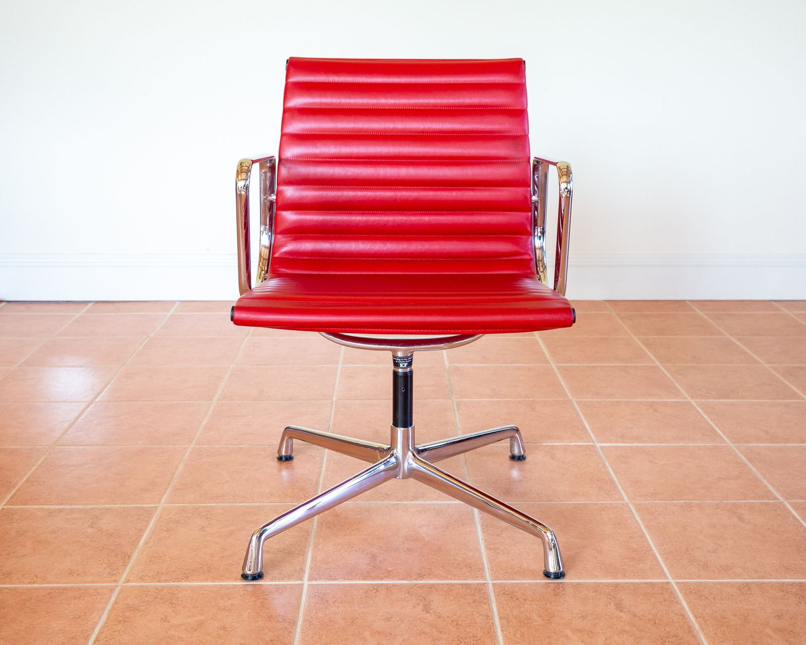Eames Ea108 Armchair By Icf 1 Of 4 Mcm 1970s Swivel Red Leather Chrome Aluminium Mid Century Executive Office Conference Chair photo Furniture