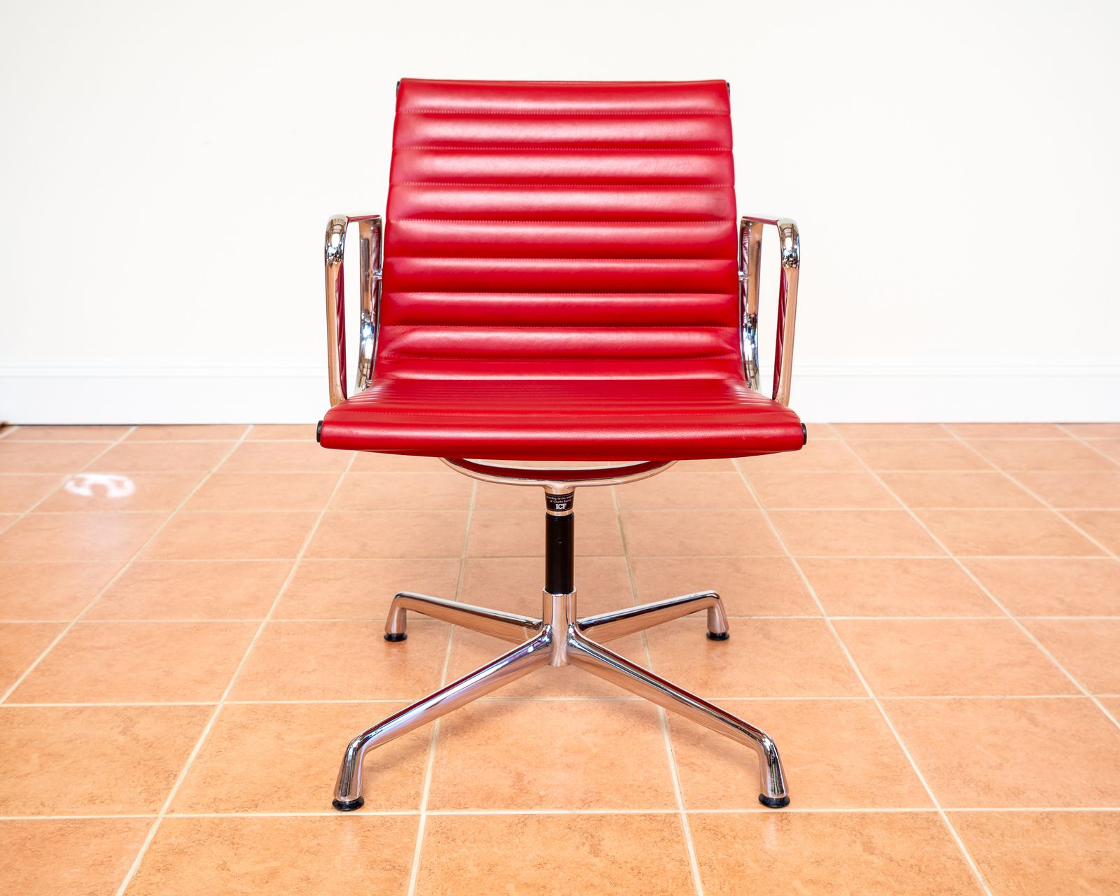 photo for sale Eames Ea108 Armchair By Icf 1 Of 4 Mcm 1970s Swivel Red Leather Chrome Aluminium Mid Century Executive Office Conference Chair