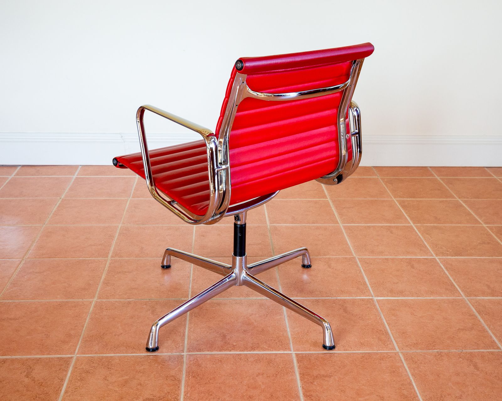 Eames Ea108 Armchair By Icf 1 Of 4 Mcm 1970s Swivel Red Leather Chrome Aluminium Mid Century Executive Office Conference Chair photo vintage