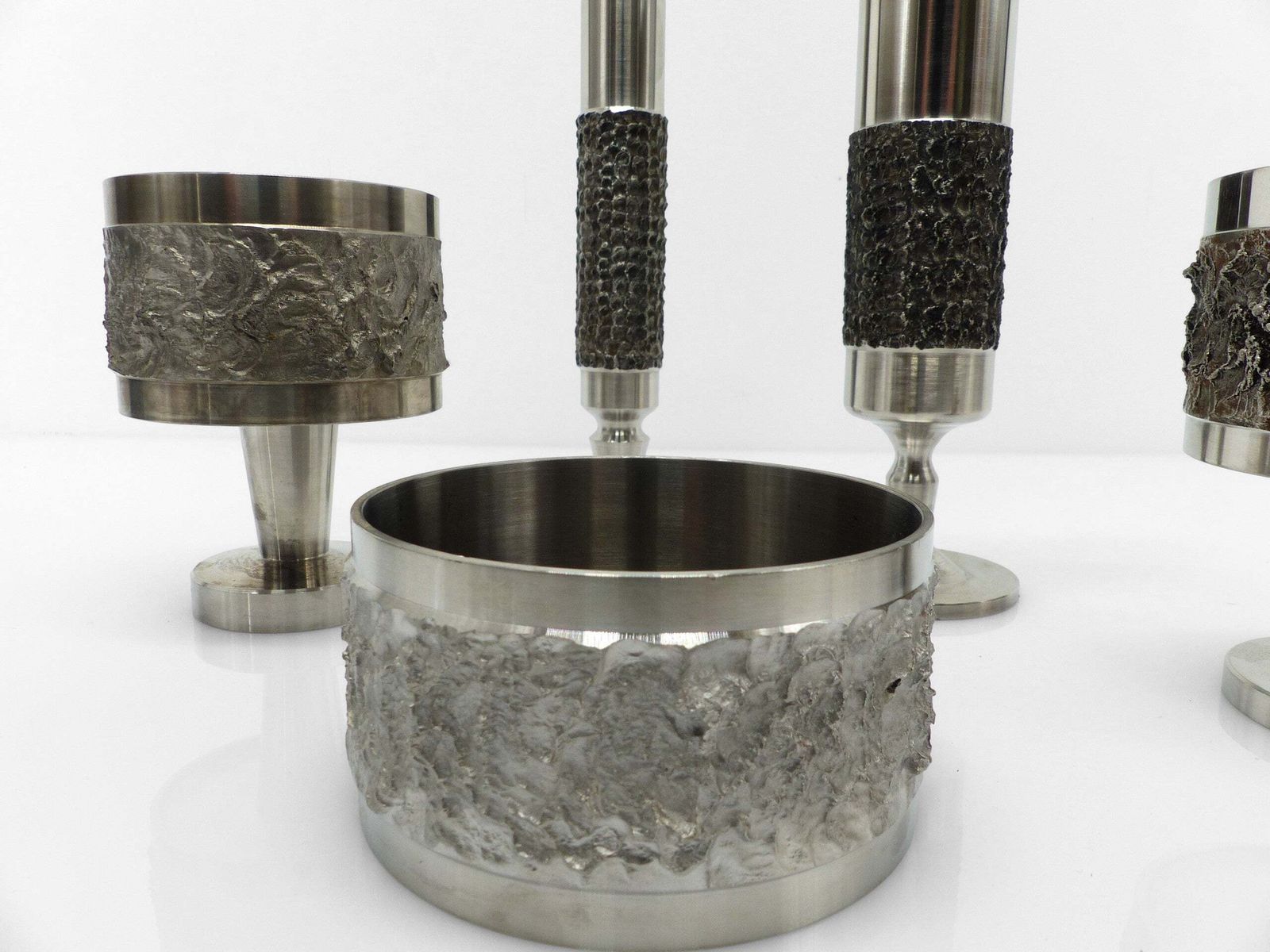 Set Of 5 Brutalist Steel Vases And Bowls 1970 photo 600.0
