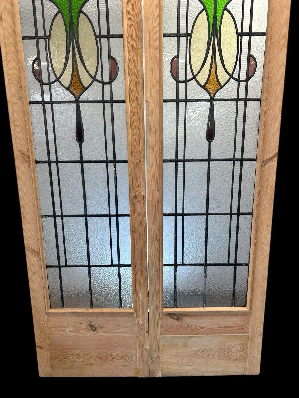 1947.0 Art Deco French Doors Room Dividers Stained Glass Old Period Reclaimed Antique photo