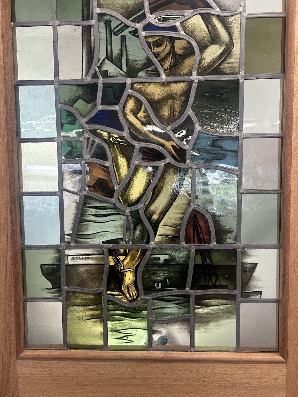photo for sale Hand Painted Stained Glass Front Door Antique Reclaimed Restored Wood Leaded Old