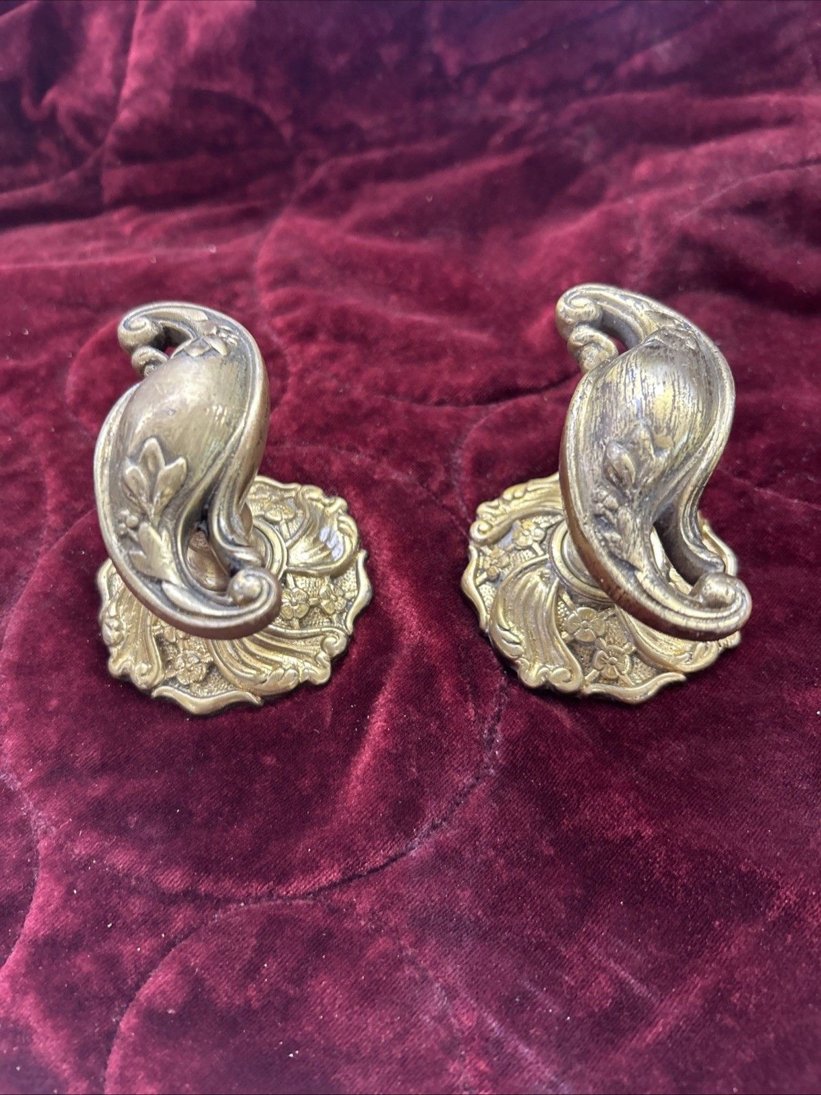 Pair Of Antique Gilt Brass Door Handles French Nouveau Unique Sets Push Pull Old