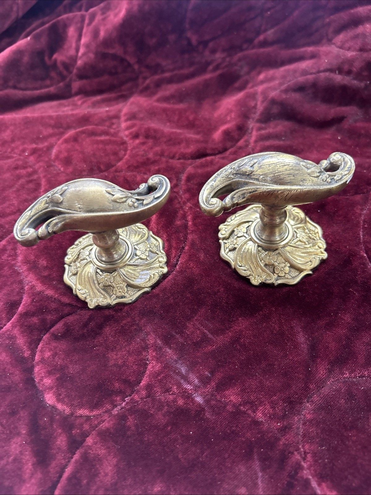 Pair Of Antique Gilt Brass Door Handles French Nouveau Unique Sets Push Pull Old photo furniture