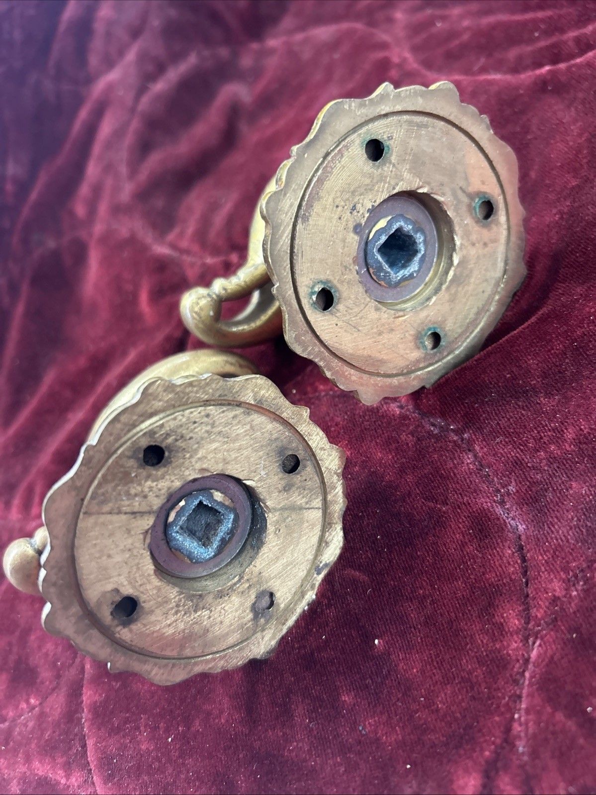 Pair Of Antique Gilt Brass Door Handles French Nouveau Unique Sets Push Pull Old photo buy