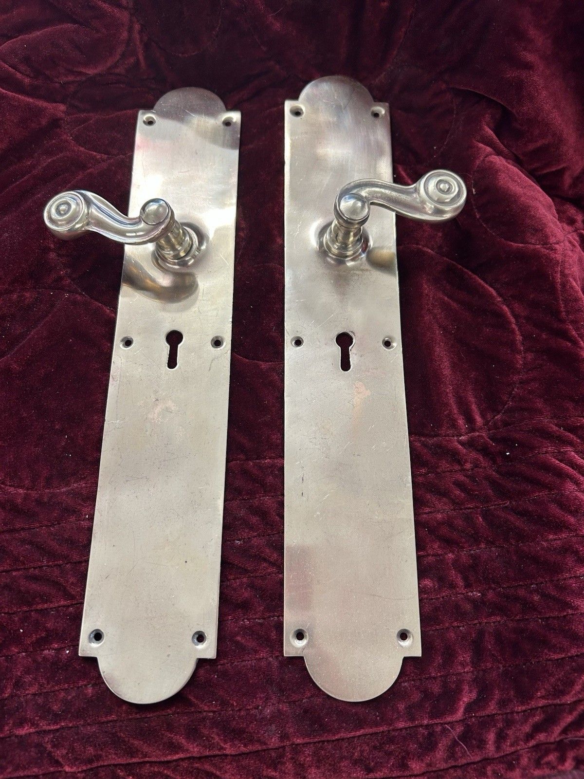 Large Pair Of Antique Brass Door Handles Old Victorian Period Reclaimed Nouveau