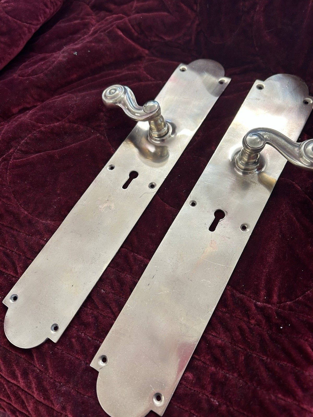 Large Pair Of Antique Brass Door Handles Old Victorian Period Reclaimed Nouveau photo for sale