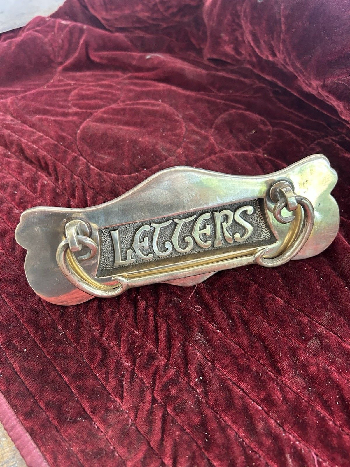 Antique Solid Bronze Front Door Letterbox Pull Old Reclaimed Period Victorian