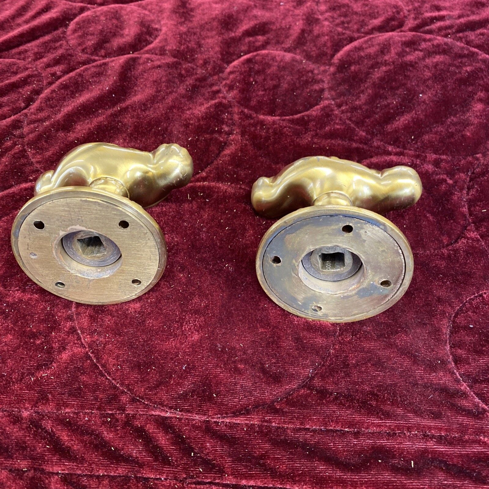 photo for sale Pair Of Antique Gilt Brass Door Handles French Baroque Unique Sets Push Pull Old