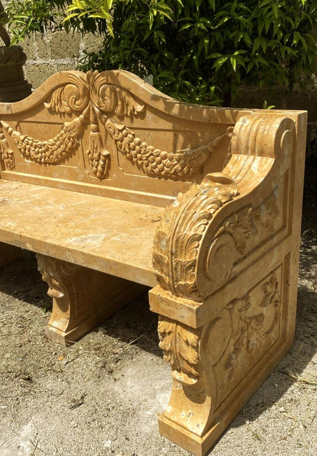 Extraordinary Italian Vienna Marble Finely Carved Bench  Delivery Available 0117. photo Garden Furniture
