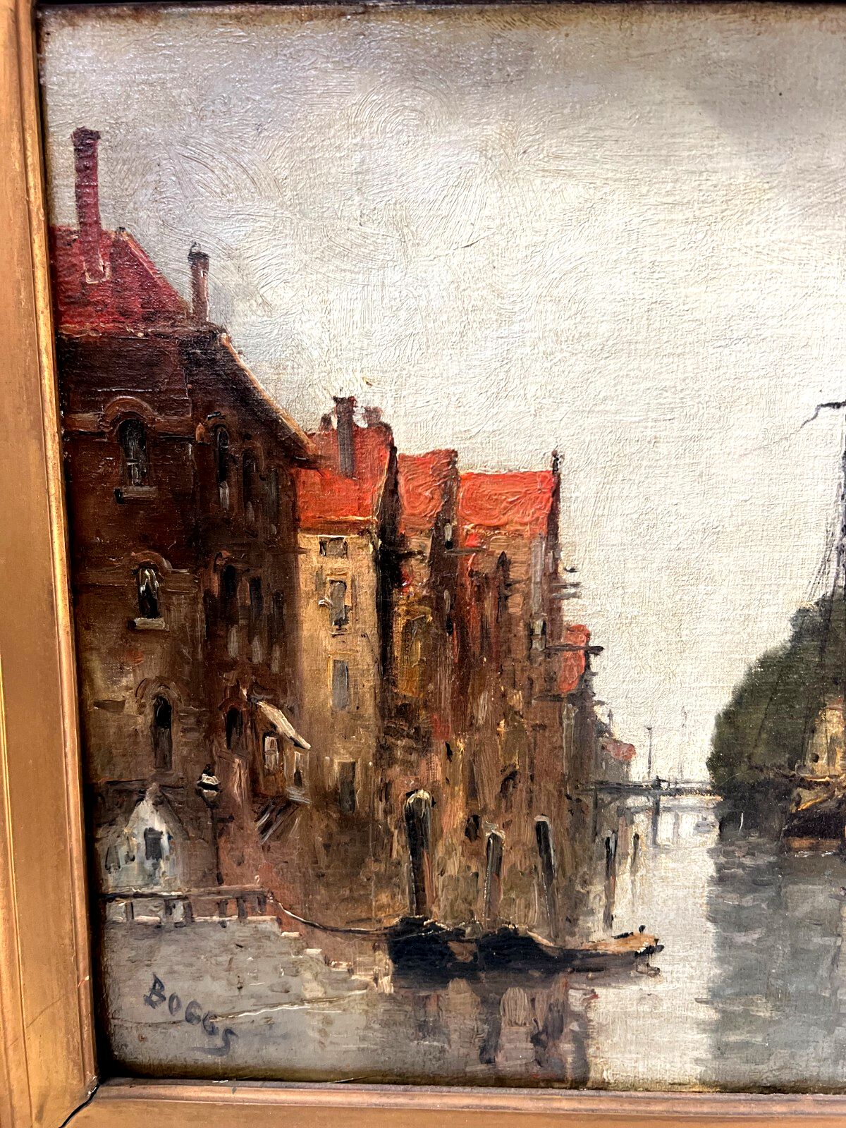 Oil On Canvas "View Of The City On The Canal" By Franck Boggs 19th Century photo for sale