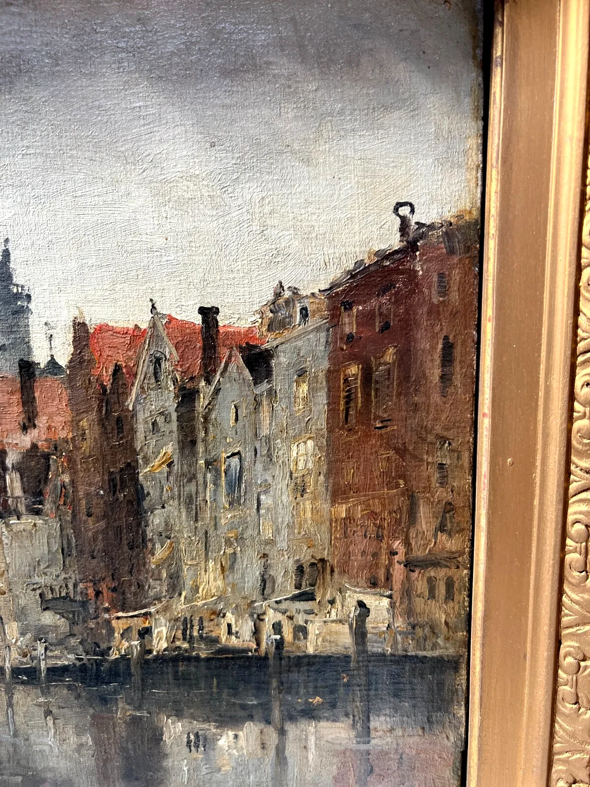 Oil On Canvas "View Of The City On The Canal" By Franck Boggs 19th Century photo 2639.25